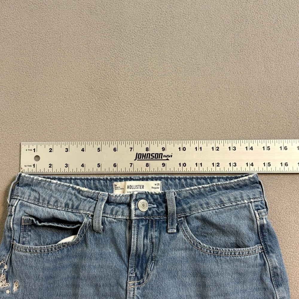 Hollister Low Rise Baggy Jeans W25 0R Medium Wash Butterfly Embroidered Wide Leg - Picture 11 of 12